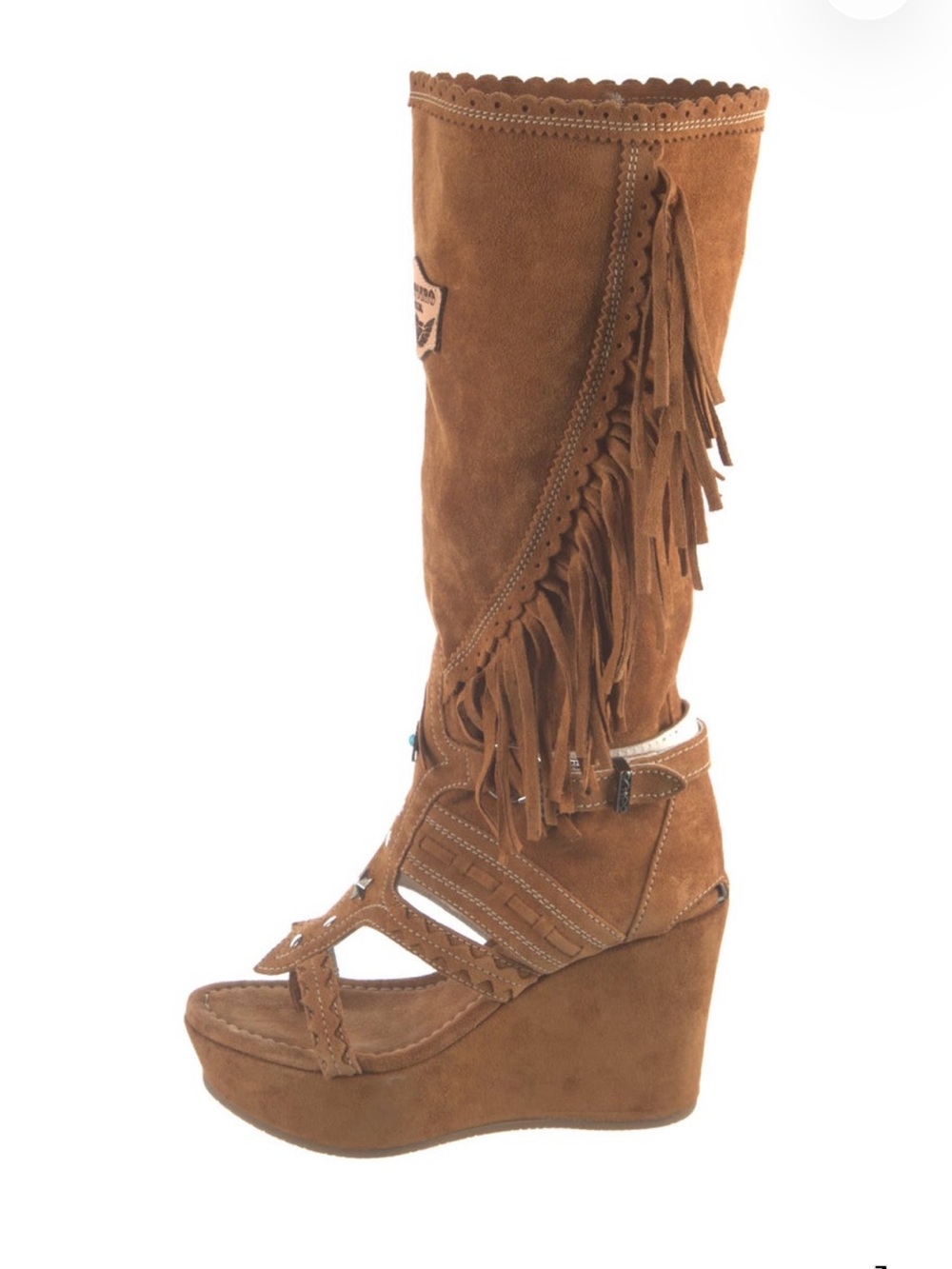 EL VAQUERO GIADA SILVERSTONE MOU FRINGE WEDGE SANDALS SIZE 38 US 8 - Picture 3 of 8